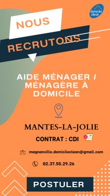 RECRUTEMENT AIDE MENAGER/MENAGERE A DOMICILE